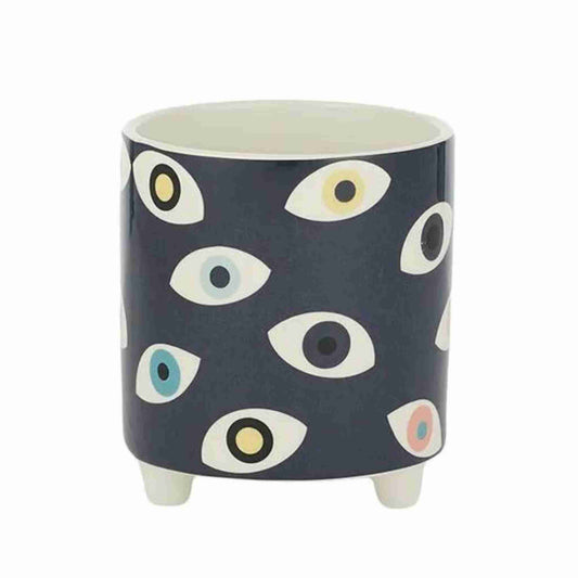 Mata Ceramic Footed Pot - Eyes
