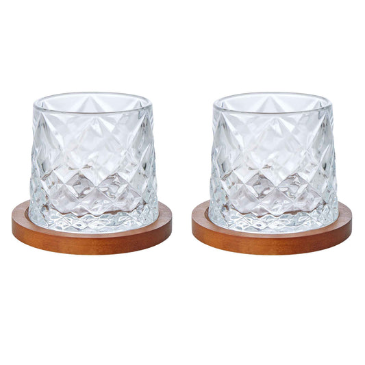 Etched Whisky Glasses with Coasters - Set of 2
