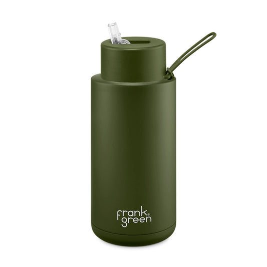 Khaki - Ceramic Reusable Bottle (straw) - 34oz / 1000ml