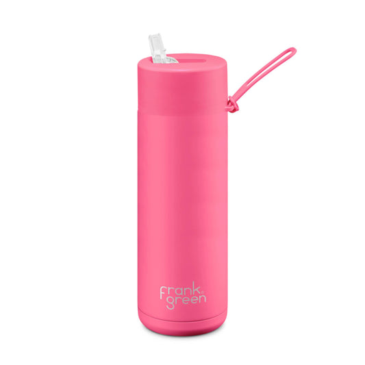 Neon Pink - Ceramic Reusable Bottle (straw) - 20oz / 595ml