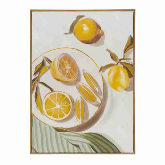 Matin Lemon Plate Oil Painting in Oak Frame