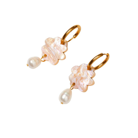 Cloud & Pearl Earrings - Gold Swirl