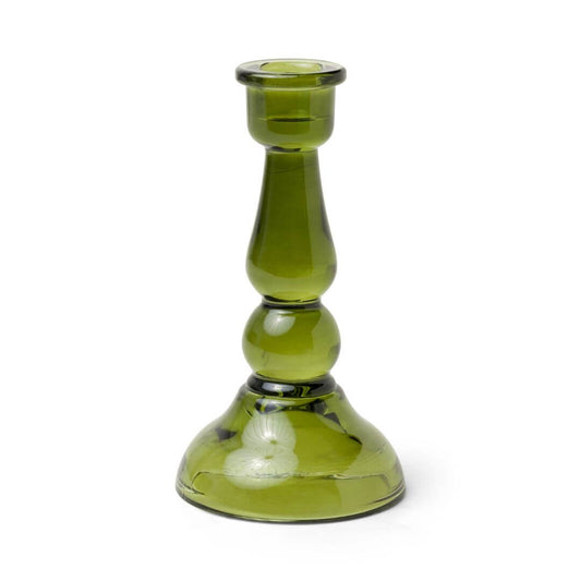 Tall Glass Taper Candle Holder - Dark Green