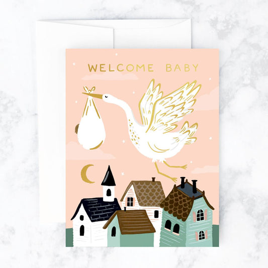 Stork Welcome Baby Greeting Card